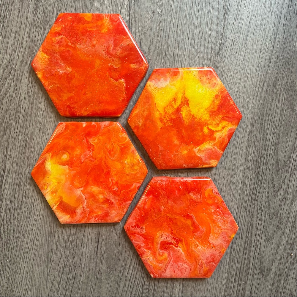 Vibrant Orange Hexagonal Coasters